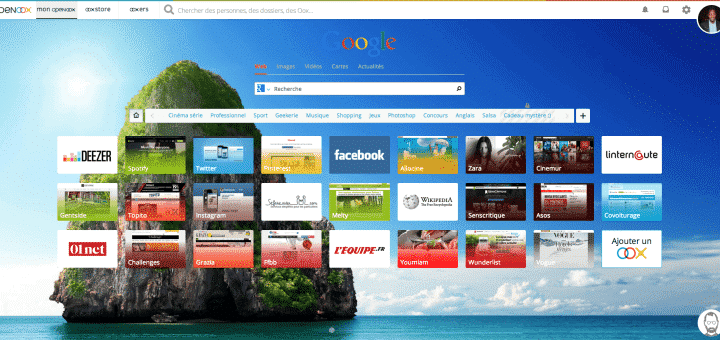 French openoox.com UI with mon openoox, folder strip, and Oox grid including Ajouter un OOX.
